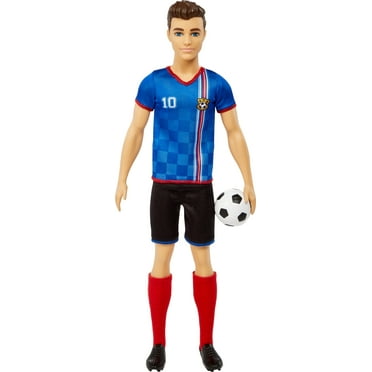 Barbie Ken Soccer Doll, Cropped Hair, #10 Uniform, Soccer Ball, Cleats, Socks, 3 & Up