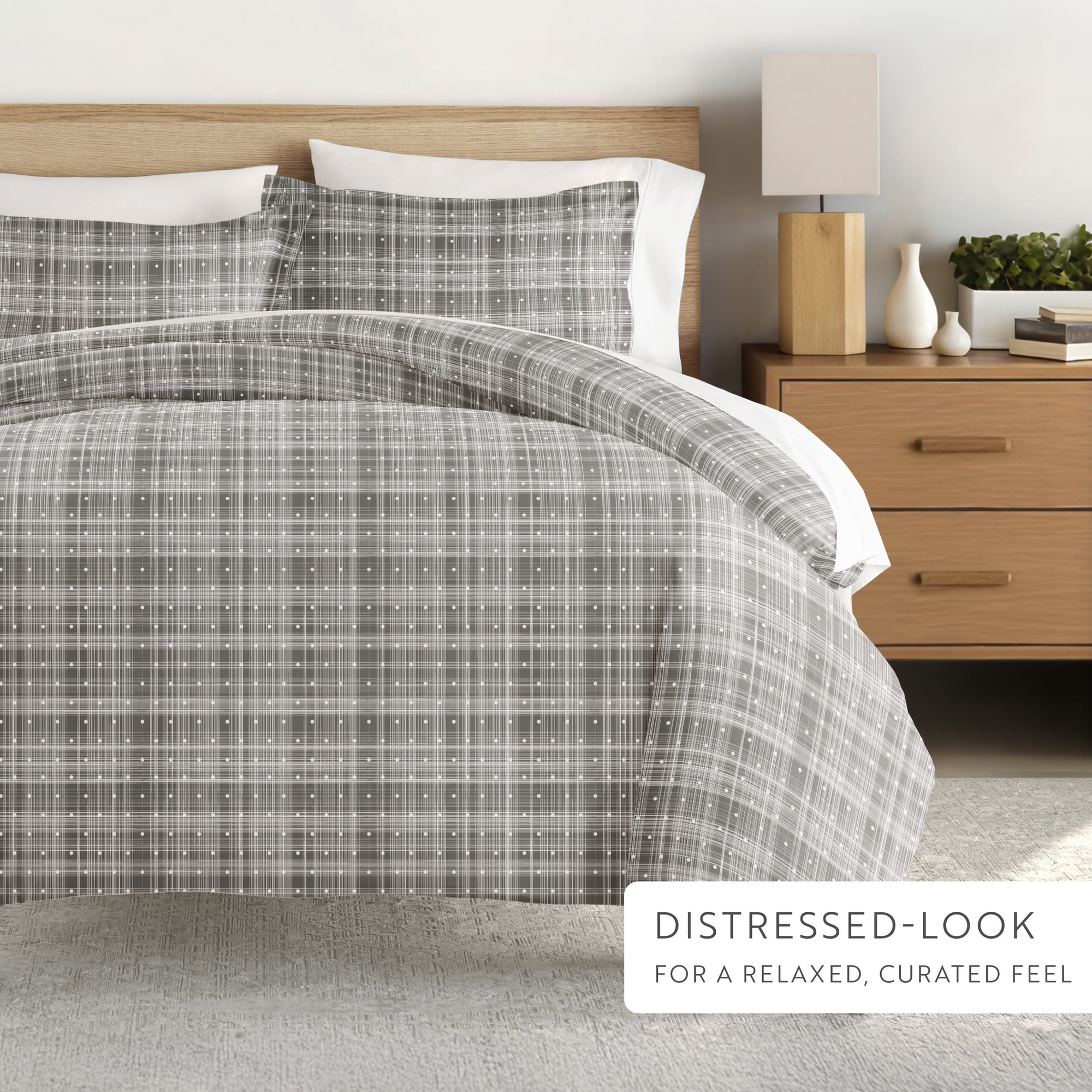 Noble Linens Gray Polka Dot Pattern Duvet Set 3-Piece Duvet Cover Set, King/Cal King