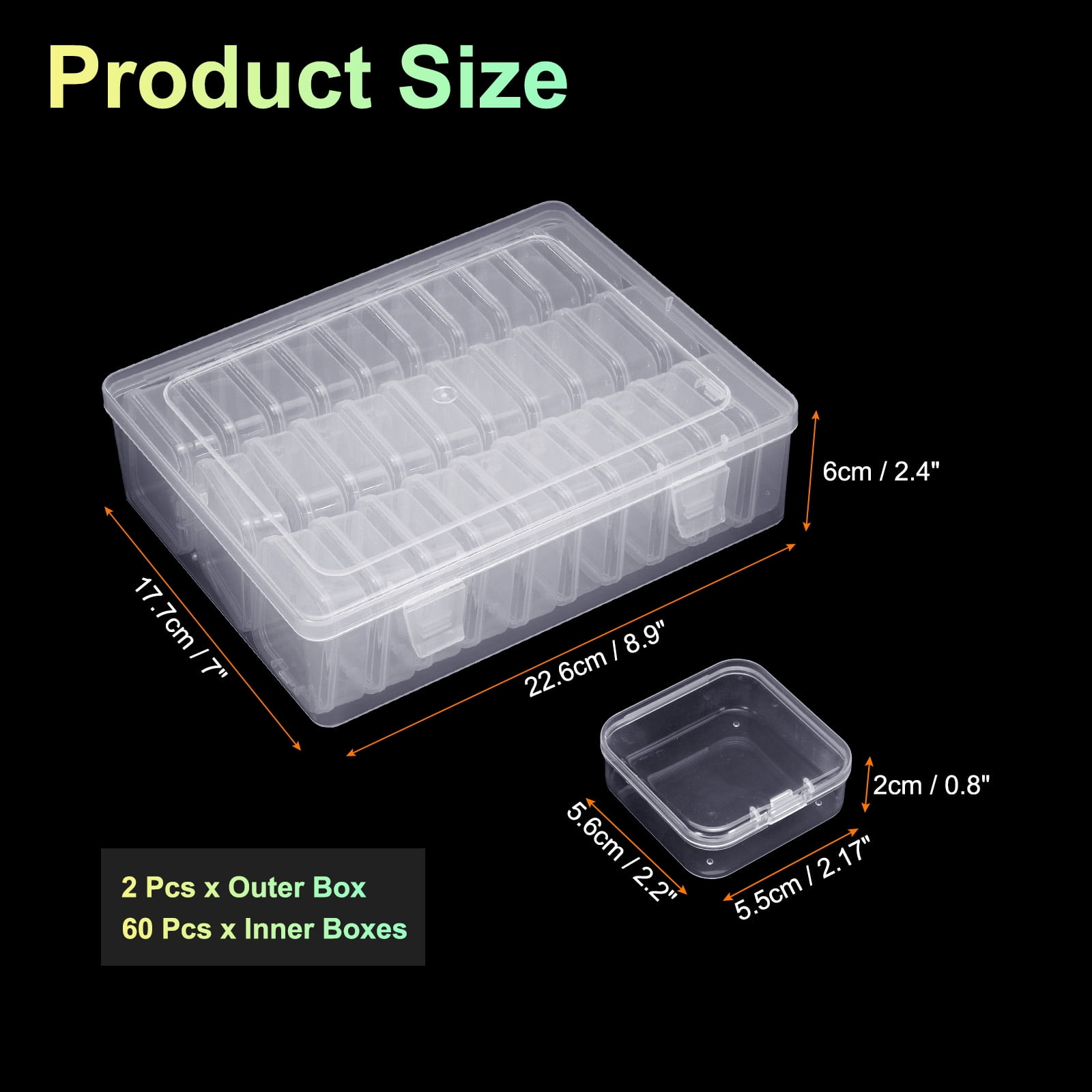 Uxcell Bead Organizer Box Small Bead Organizers 2pcs Rectangular Plastic Storage Cases 60pcs Mini Clear Bead Storage Containers Boxes with Hinged Lid for Jewelry Beading Crafts