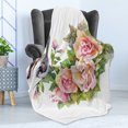 thumbnail image 4 of Watercolor Soft Flannel Fleece Blanket, Wild Exotic Birds Roses Spring Season Flowers Leaves Buds Painting Artwork Image, Cozy Plush for Indoor and Outdoor Use, 50" x 70", Multicolor, by Ambesonne, 4 of 5