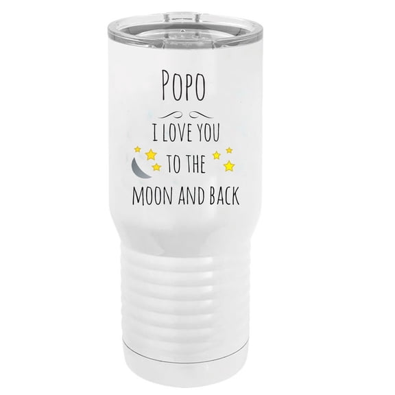 Popo - I Love You to the Moon and Back Stainless Steel Vacuum Double-Walled Insulated 20 Oz Tumbler Travel Coffee Mug with Clear Lid, White