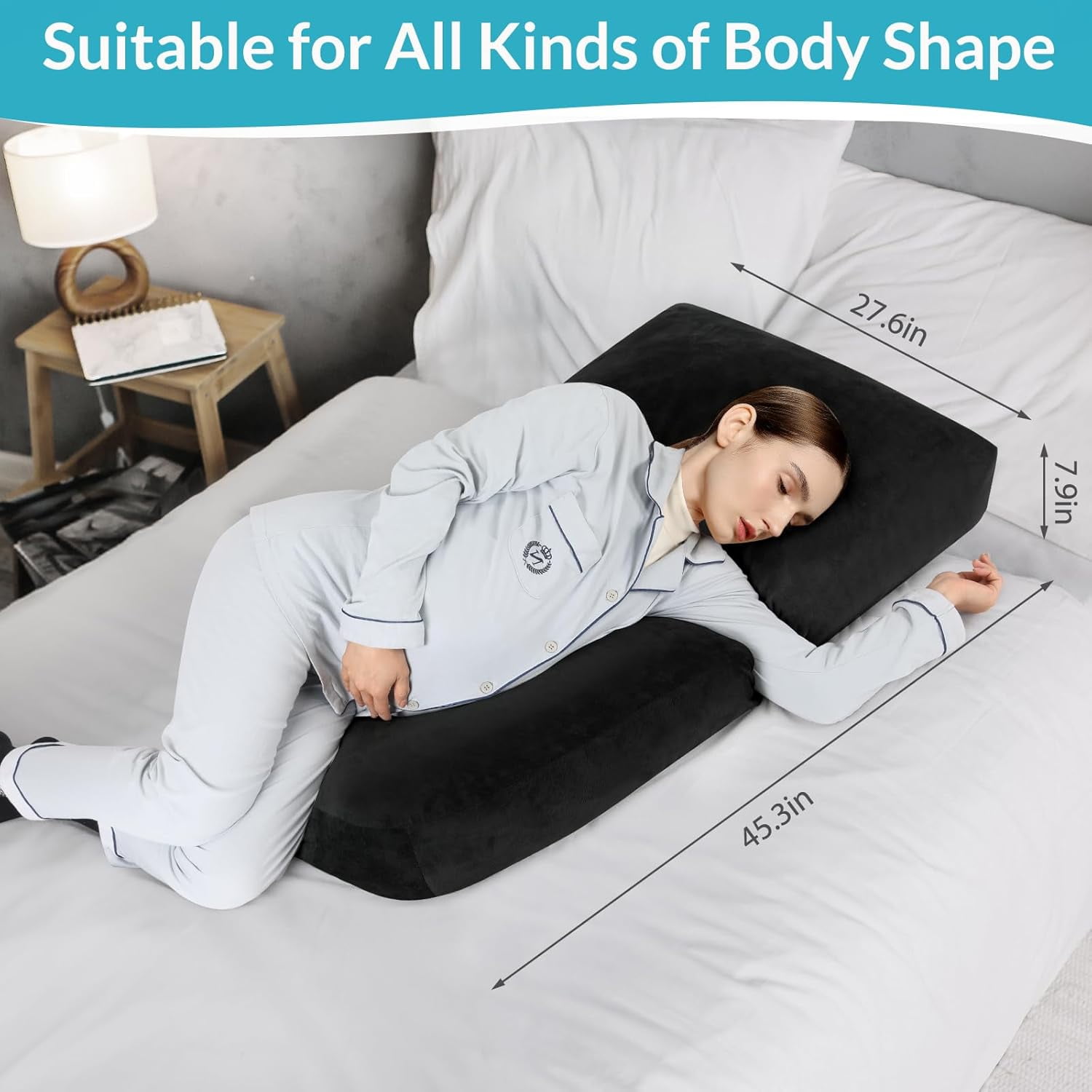 Pregnancy Pillows for Sleeping, 45.3 Inch Pregnancy Massage Pillow Full Body Pillow with Removable Cover - Support for Back, Legs, Belly, HIPS for Pregnant Women(Black)
