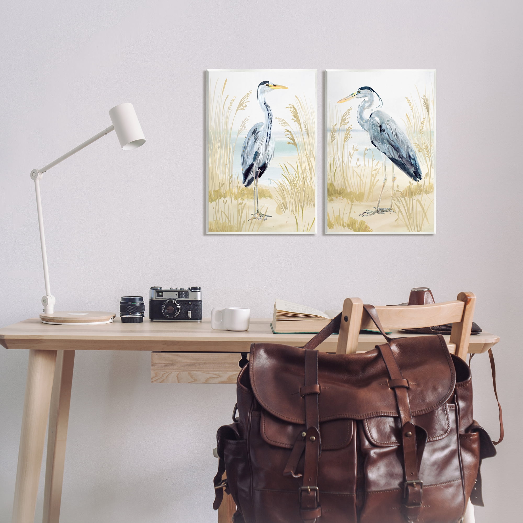 Stupell Industries Heron & Beach Reeds Animals & Insects Painting Unframed Art Print Wall Art, 13 x 19