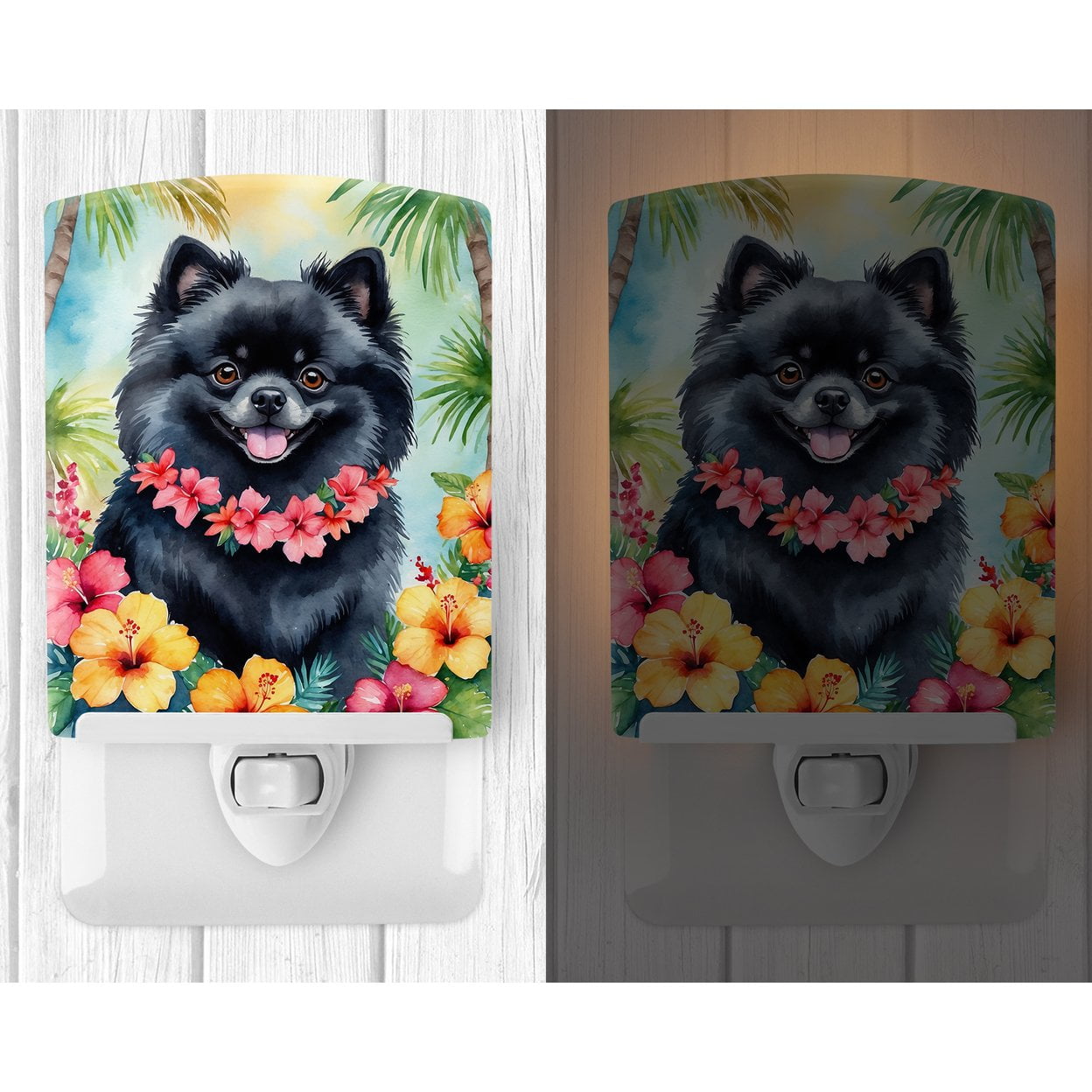 Pomeranian Luau Ceramic Night Light 4 in x 6 in
