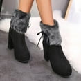thumbnail image 6 of Fesfesfes Fuzzy Boots Women Warm Solid Retro Zipper High Heel Round Toe Heel Boots Shoes 7.5(40), 6 of 7