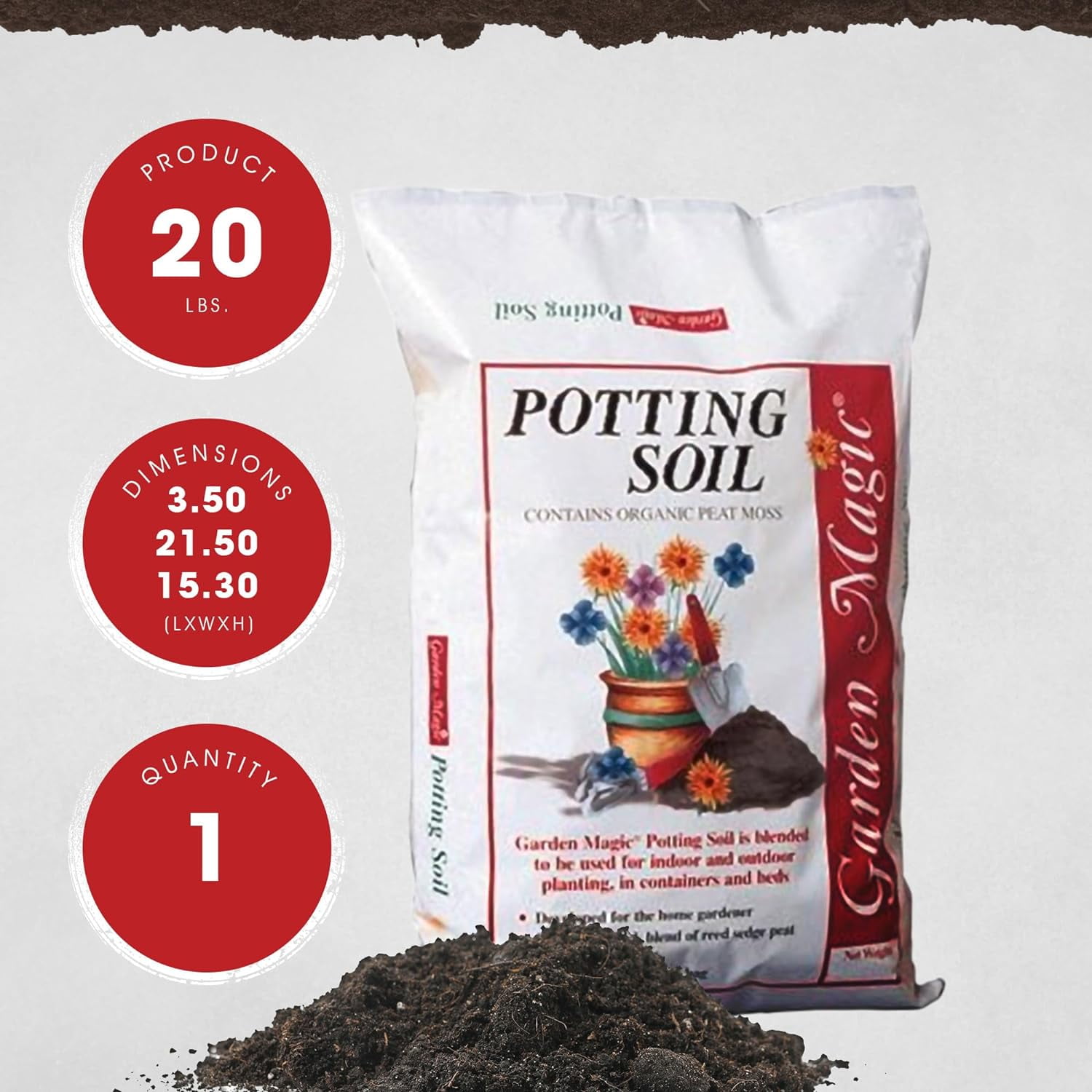 Michigan Peat General Purpose Potting Soil Mix for Indoor Outdoor Planter Container Plant Flower Gardening, 20 Pound Bag (6 Pack)