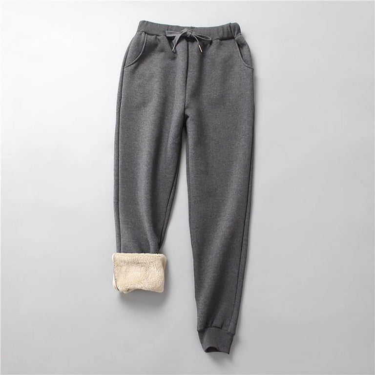 Women's Winter Warm Sherpa Lined Pants Solid High Waist Drawstring Stretchy  Fleece Thermal Trousers with Pockets Ladies Clothes 