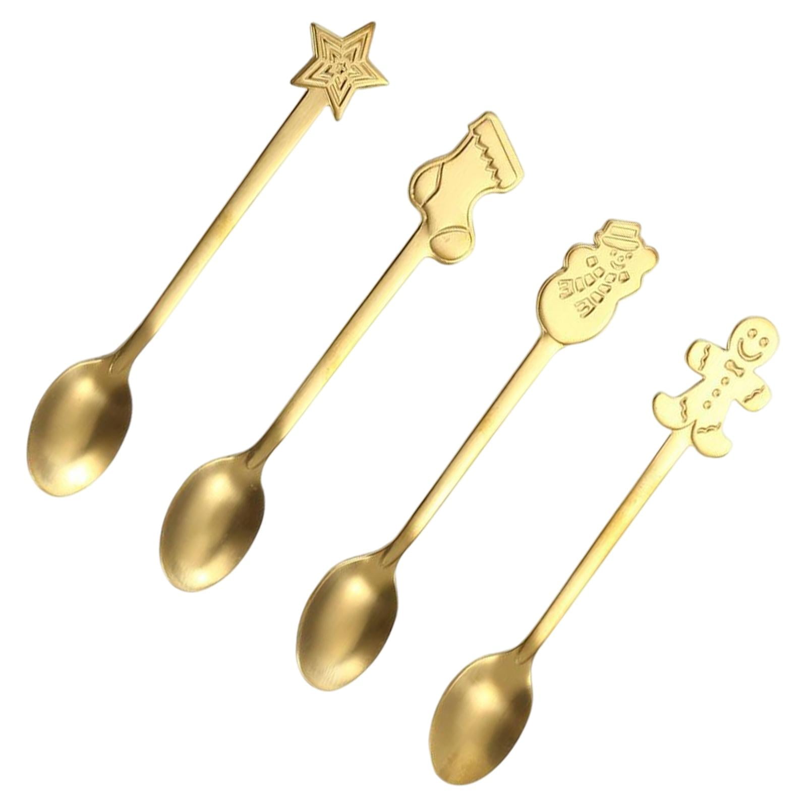 4 Pieces Long Sugar Spoons,Xmas Party Cutlery,Stainless Steel Christmas
