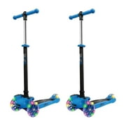 Hurtle ScootKid 3 Wheel Toddler Ride On Toy Scooter with LED Wheels, Blue (2 Pack)