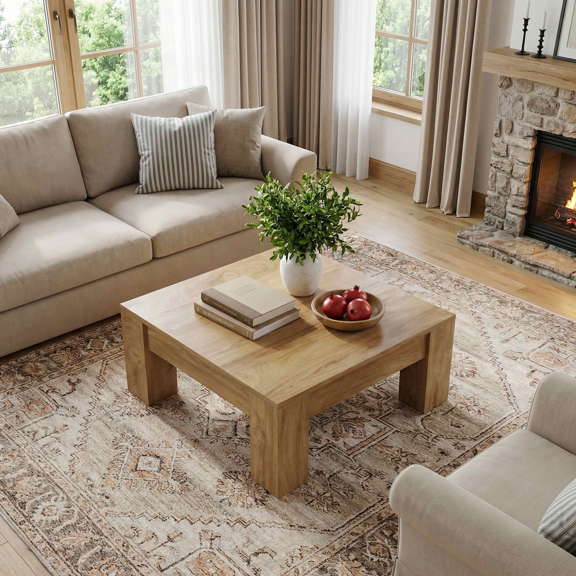 MAYEETY 39 Inch Farmhouse Square Wooden Coffee Table Living Room Center Table
