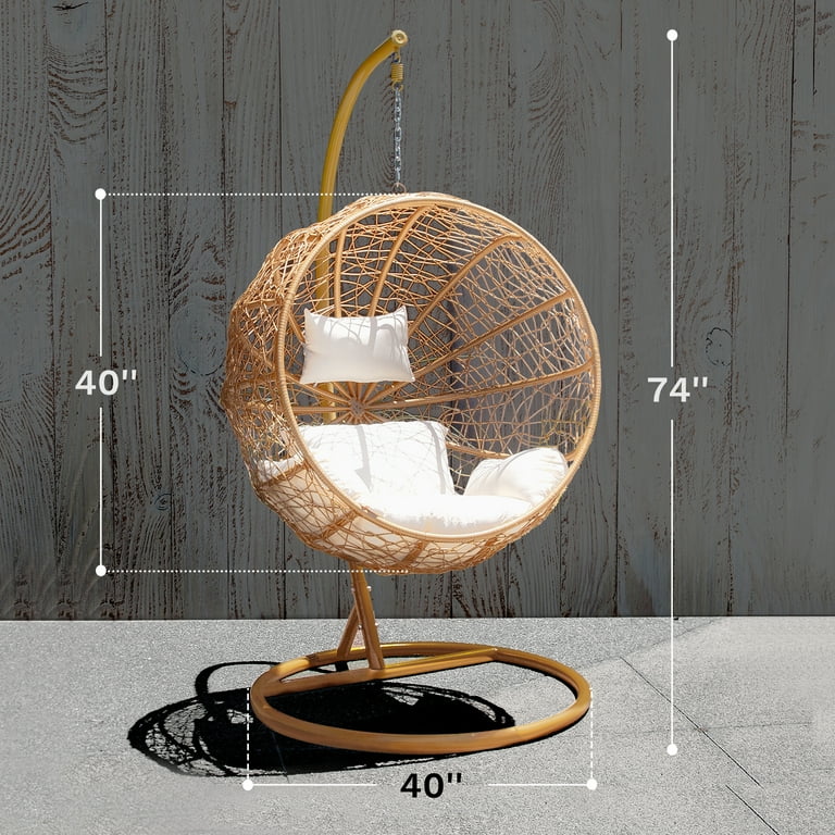 Jerry Maggie Patio Swing Chair Outdoor Cute Golden Nest Wicker Plastic Swing Lounge Chair with Mat Support Frame