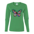 thumbnail image 2 of Wild Bobby, Colorful Butterfly Oh Butterfly On Whispering Wings Animal Lover Womens Graphic Long Sleeve T-Shirt, Kelly, Large, 2 of 3