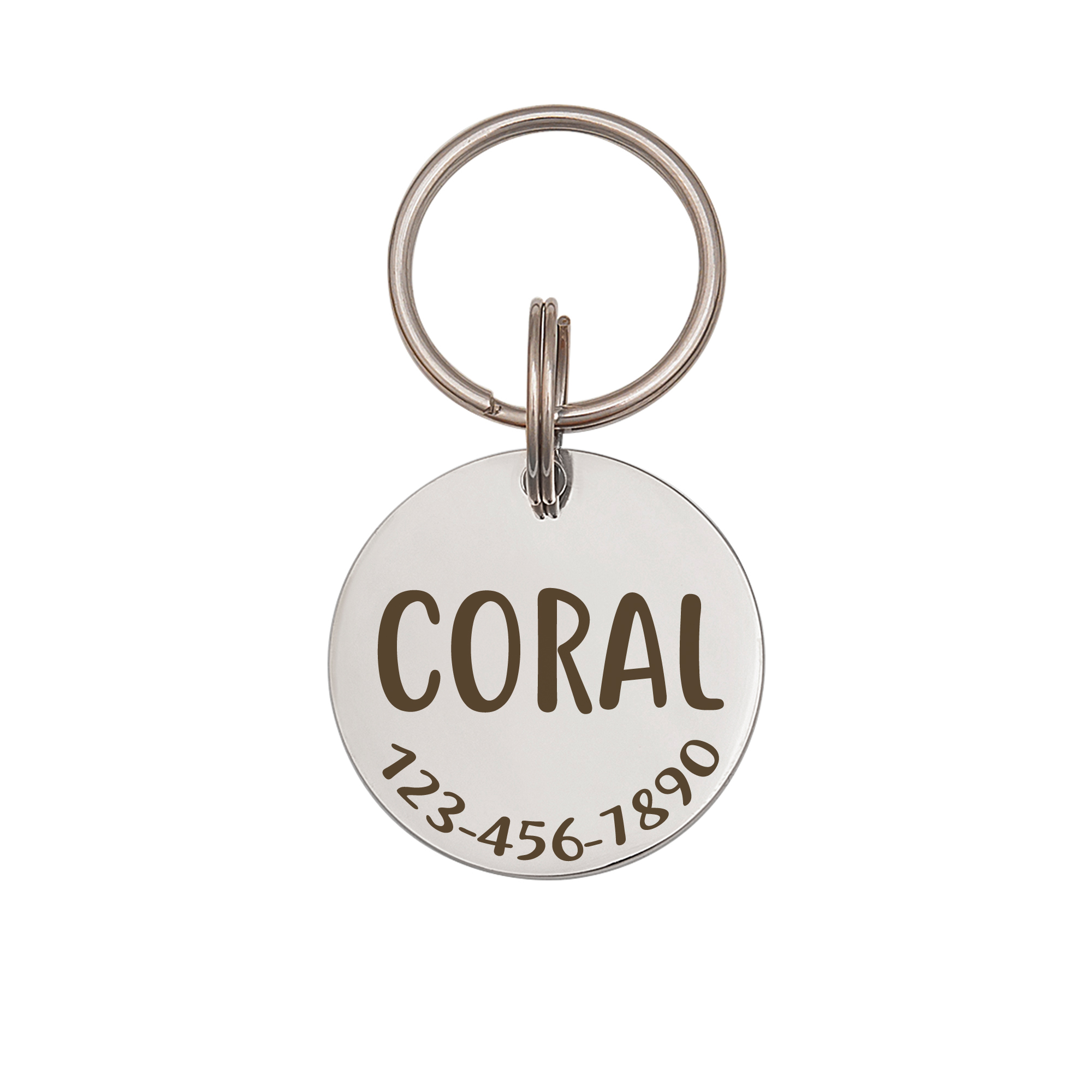 Anavia Stainless Steel Metal Round Name - Phone Number Birthday Holiday Christmas Engraved Dog Cat ID Tag, Silver