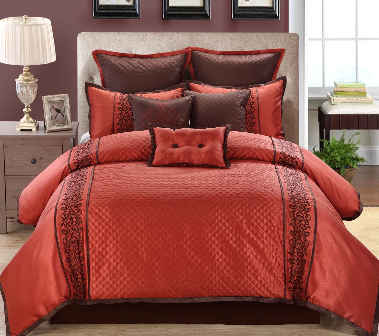 13 Piece Grele Red Chocolate Bed In A Bag Set