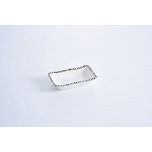 Pampa Bay Silver Titanium Finished Rim Porcelain Rectangular Dish, 7-inch Length