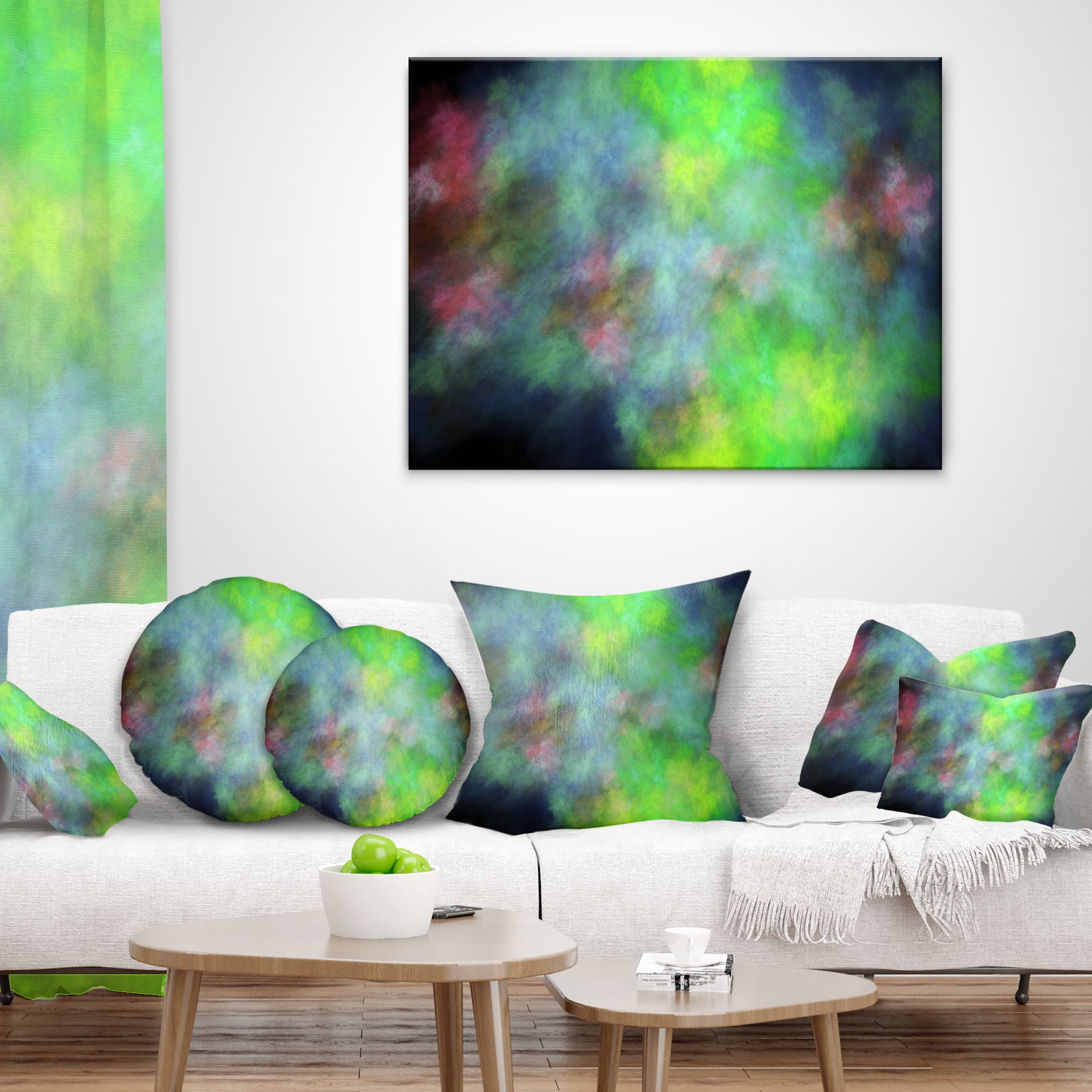 Designart Green Blue Sky with Stars - Abstract Throw Pillow - 16x16