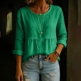 thumbnail image 2 of ClodeEU Women's Round Neck Long Sleeve Peplum Blouse,Casual Solid Color Ruffle Hem Top A-Green,Women's Plus XL, 2 of 7