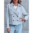 thumbnail image 3 of Women Crop Top Double Breasted Trench Coat with Shoulder Sleeves and Cut Jacket with Pockets, 3 of 5