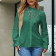 thumbnail image 2 of Blusa de encaje con volantes retro, color verde oscuro, manga larga, calada, talla M, 2 of 6