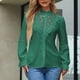 thumbnail image 2 of Camisa de manga larga verde oscuro hueca con detalle de botonadura sencilla, talla S Blusa de encaje con volantes retro, 2 of 6