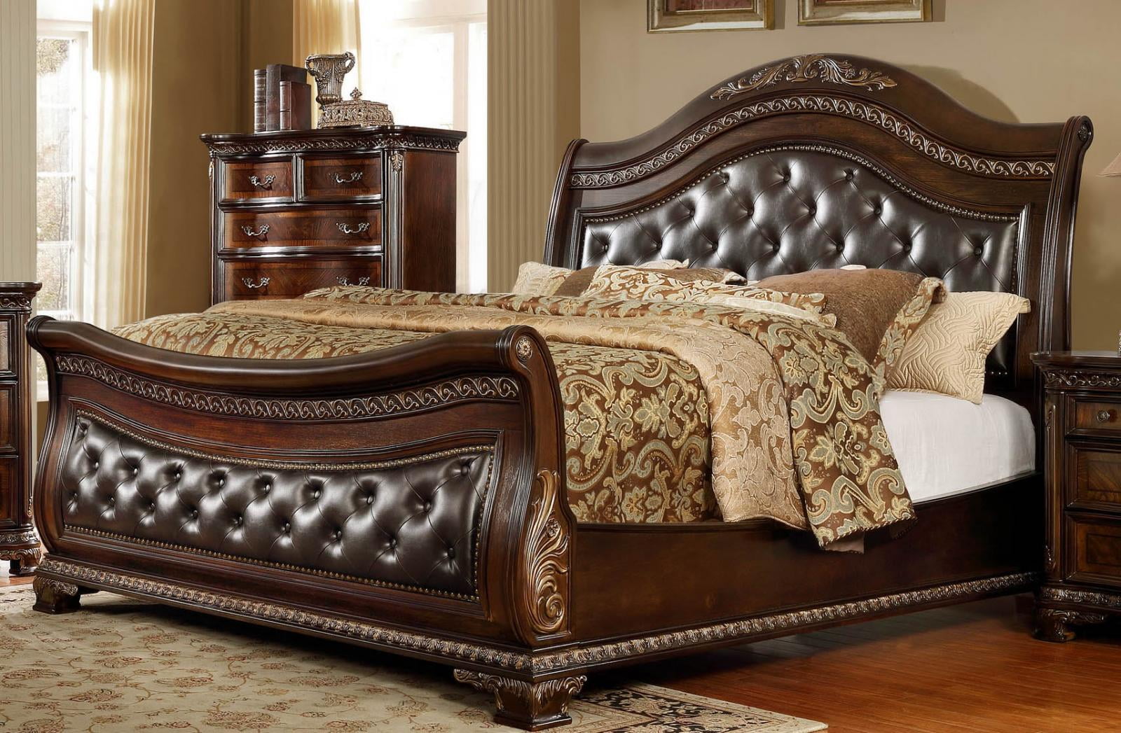 queen faux leather headboard with mattress and base