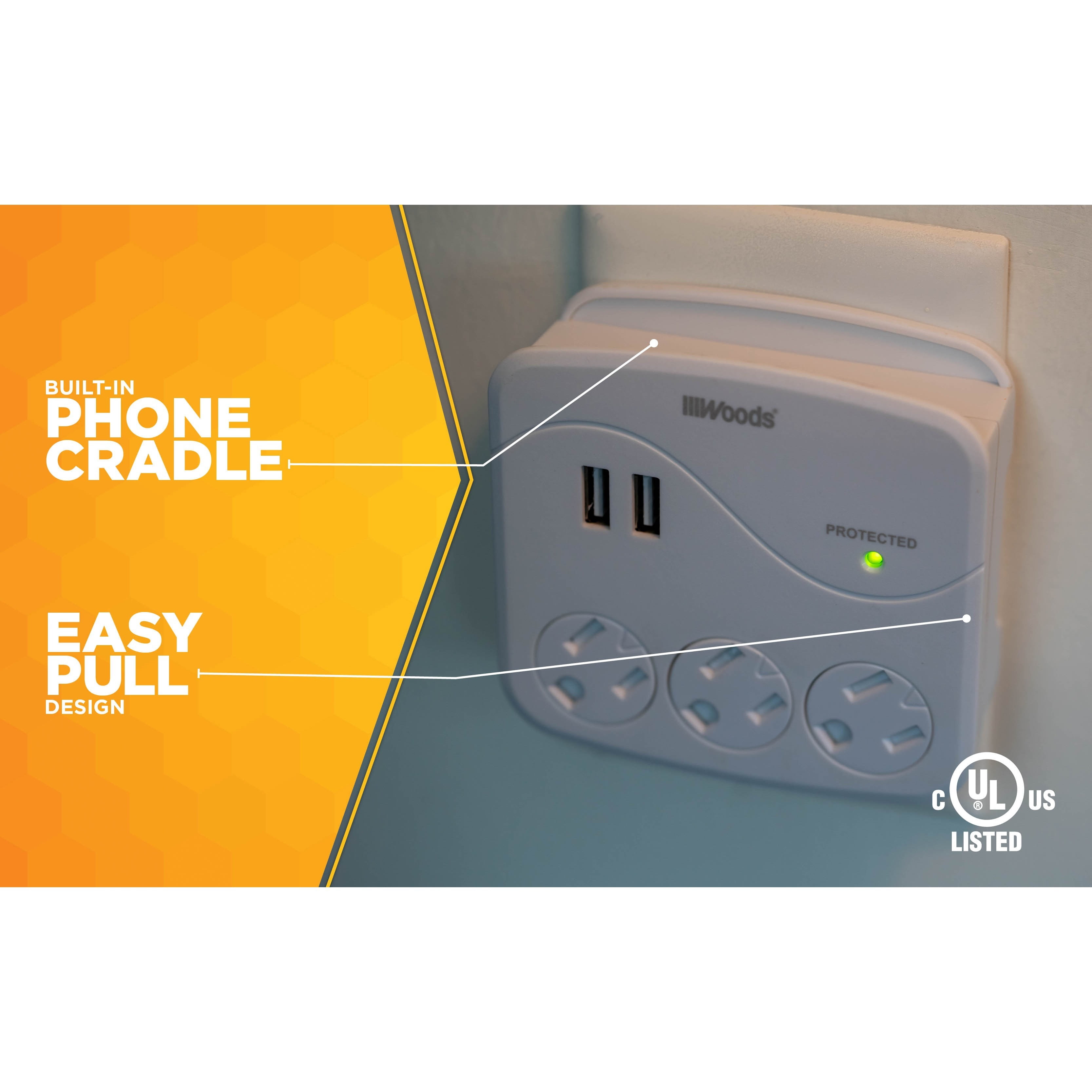 Woods 41029 3 Outlet USB Surge Protector