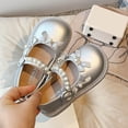 thumbnail image 2 of Girls Mary Jane Flats Bow and Pearl Dress Shoes for Kids Little Kid Non-Slip Patent Faux Leather Wedding Party Silver,Size 9.5, 2 of 7