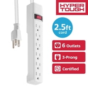 Hyper Tough 6-Outlet Indoor Power Strip with 2.5 ft Extension Cord, ETL Certified, White