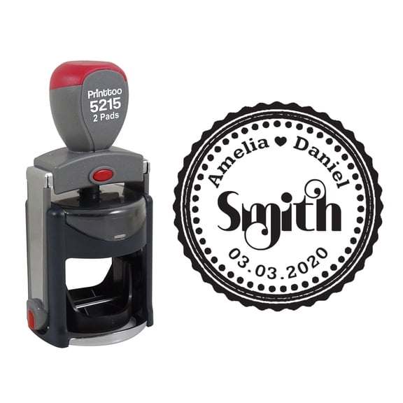Printtoo Roound Personalized Black Self Inking Wedding Favor Stamp Custom Save The Date Rubber Stamper-45 mm
