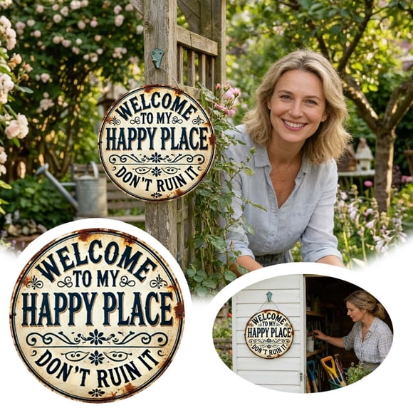 Tong Welcome To My Happy Place Don't Ruin It Round Tin Sign Metal Sign For Bar Pub Home Wall Metal Poster