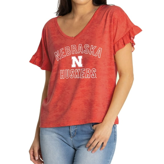 Women's Scarlet Nebraska Huskers Daisy Tri-Blend V-Neck T-Shirt