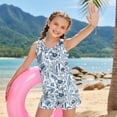 thumbnail image 4 of COEQINE Girls Tankini Swimsuit 2 Piece with Removable Pads for Ages 12-13 Two Piece Bathing Suits for Big Kid Tween Soft Polyester Spandex Crewneck Top with Shorts, Blue White Floral Leaf, 4 of 8