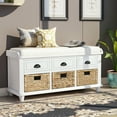 thumbnail image 1 of Noble House Removable linen blend cushion Rustic Storage Bench with 3 Drawers and 3 Rattan Baskets, Shoe Bench for Living Room, Entryway ,White, 1 of 9