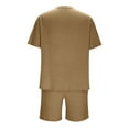 thumbnail image 4 of YLSDY Men's 2 Pieces Outfits Knitted Ribbed Cotton Tracksuits Sets Short Sleeve Crewneck T-Shirts and Shorts with Pockets Coffee L, 4 of 6