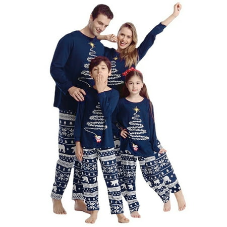 

GRNSHTS Family Christmas Pajamas Matching Sets Xmas Matching Pjs for Adults Kids Holiday Home Xmas Family Sleepwear Set (Navy Blue Kid 3T)