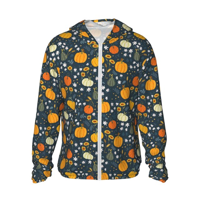 Fotbe Pumpkin Chaqueta con Protección Solar UPF 50+ para Hombre y Mujer, Camisa con Capucha y Bolsillos-Medium