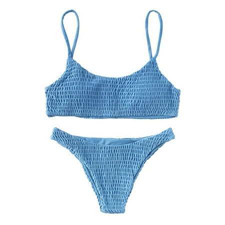 Seasonal Savings  Women Bandage Push-up Padded Bra Bikini Set Swimsuit  Seamless Support  Full Coverage  Soft Lining  Fashionable  Beach  Pool  Travel  Comfort Fit  Swimsuits One Piece | Blue M