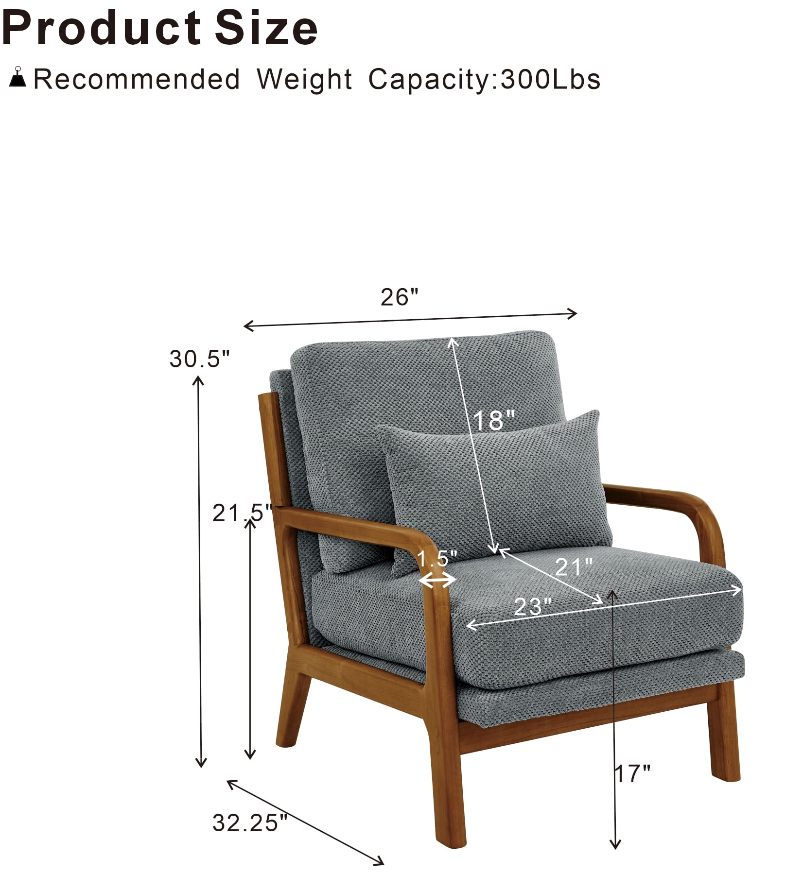 MOONMISS Accent Chair, Reading Club Chair with Pillow for Living Room Bedroom Furniture,Light Gray