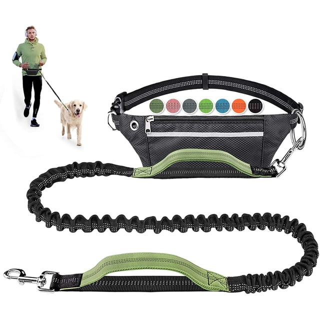 Laisse pour Chien Mains Libres pour Course Marche Jogging Entraînement Randonnée, Laisse de Taille Rétractable pour Chiens Moyens à Grands, Ceinture Ajustable avec Pack, Coutures Réfléchissantes, Double Poignée