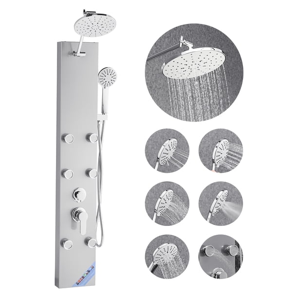 VEVOR Sistema de columna de ducha con panel de acero inoxidable, cabezal de lluvia, chorro de masaje de 3 modos