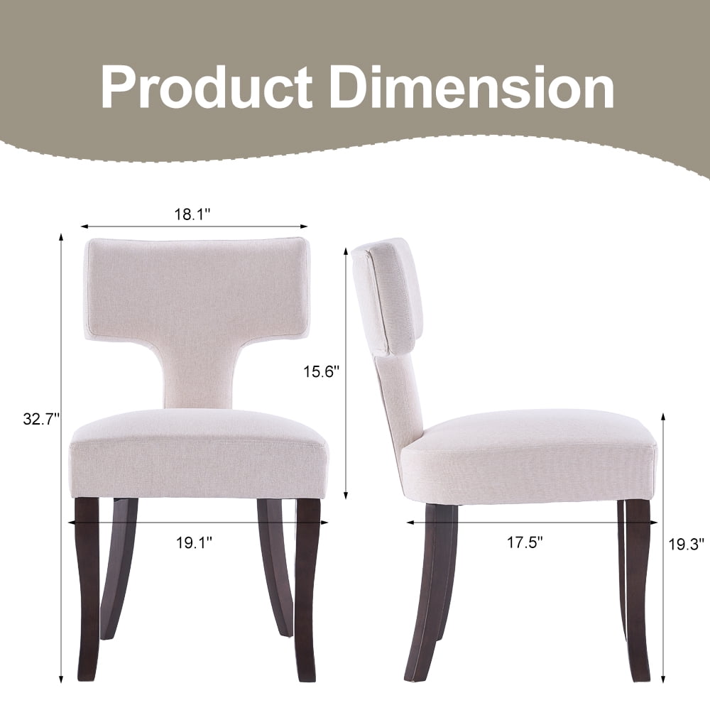 Mid Century Modern Wooden Dining Chairs Set of 2, Upholstered Side Dining Chairs with Curved Back Linen Fabric Armless Wood Chairs Kitchen & Dining Room Farmhouse Chairs (White)