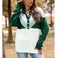 thumbnail image 3 of Suéter casual de manga larga con hombros caídos, botones en la parte delantera y cuello alto para mujer, talla M, color verde, 3 of 8