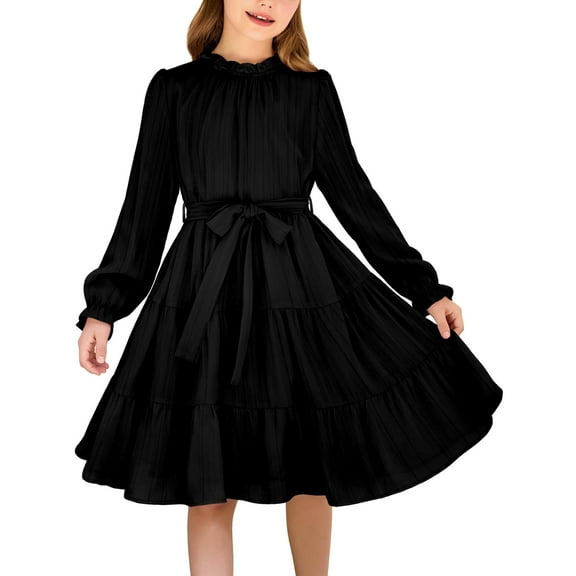 Arshiner Girls Black Dress Fall Long Sleeve Formal Church Tween Dresses 11-12 Years