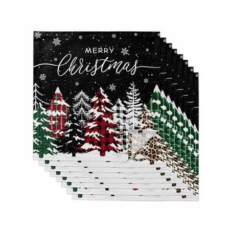 

Black Christmas Tree Cloth Napkins Set of 8 Winter Xmas Tree Snowflake Washable Reusable Dinner Cocktail Napkin for Kitchen Party Wedding Banquet Holiday Baby Shower Table Decor