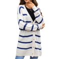 thumbnail image 2 of Womens Striped Cardigan Sweaters Long Sleeve V Neck Open Front Button Down Knit Cardigan Cream White M, 2 of 10