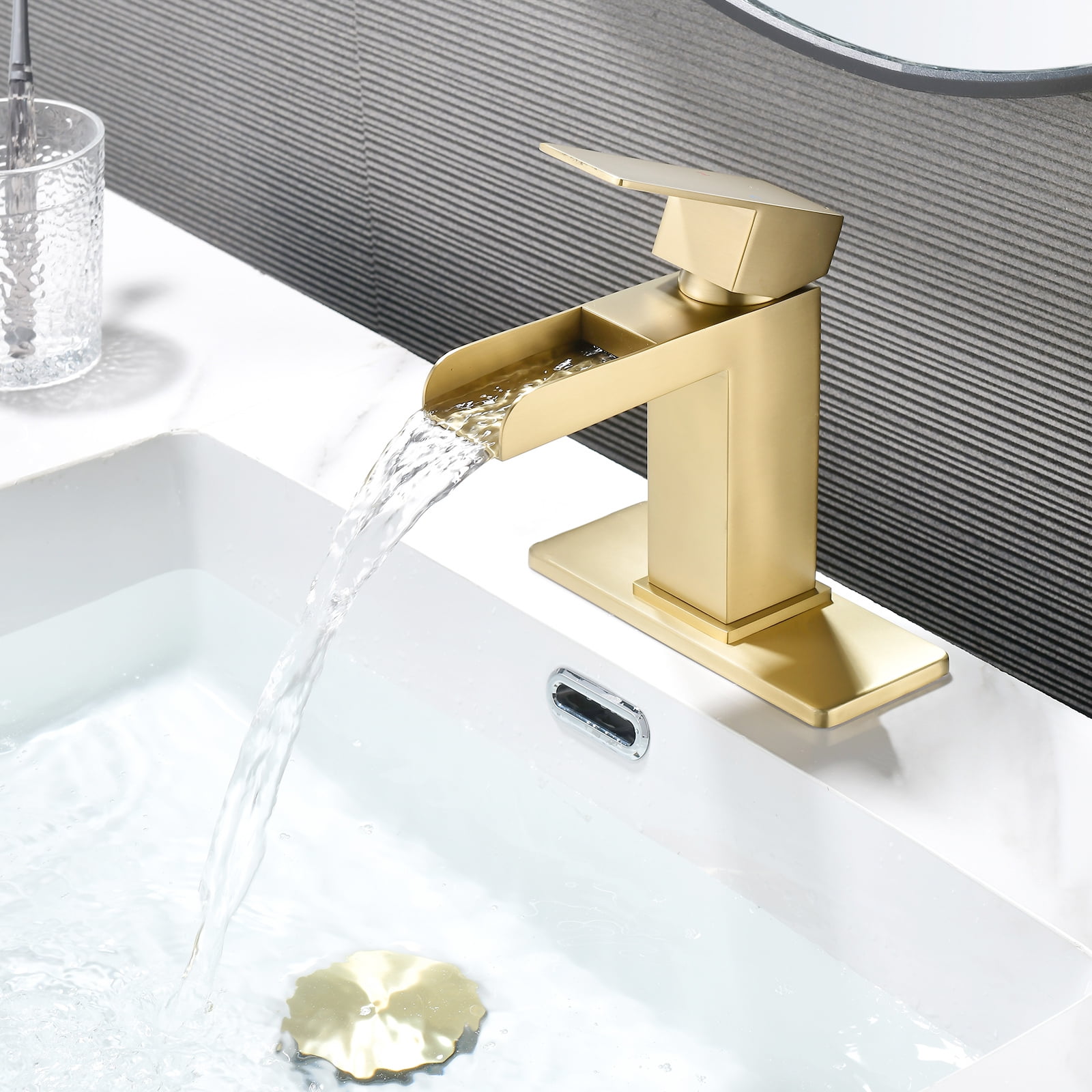Cobbe Single-Handle Bathroom Sink Faucet for Vanity Single-Hole with Pop-Up Drain Bathroom Faucet Brushed Gold