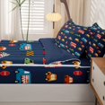 thumbnail image 5 of Manfei Cute Race Car Zipper Twin Comforter Sets with Fitted Sheet and 2 Pillowcases,Road Signs Print Zipper Bedding Set,Navy Blue,Navy Blue Reversible,4pcs, 5 of 8