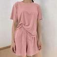thumbnail image 6 of Sakmal Short Sleeve Women Pajama Sets Soft 3pc Pink Comfy Top and Pants Round Neck Lightweight Lounge Loose Fit Women Sleepwear, 6 of 6