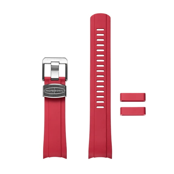 CRAFTER BLUE CB10 Curved End Watch Band Soft Rubber Strap Replacement for Seiko Skx and 5 Sports Series - Red