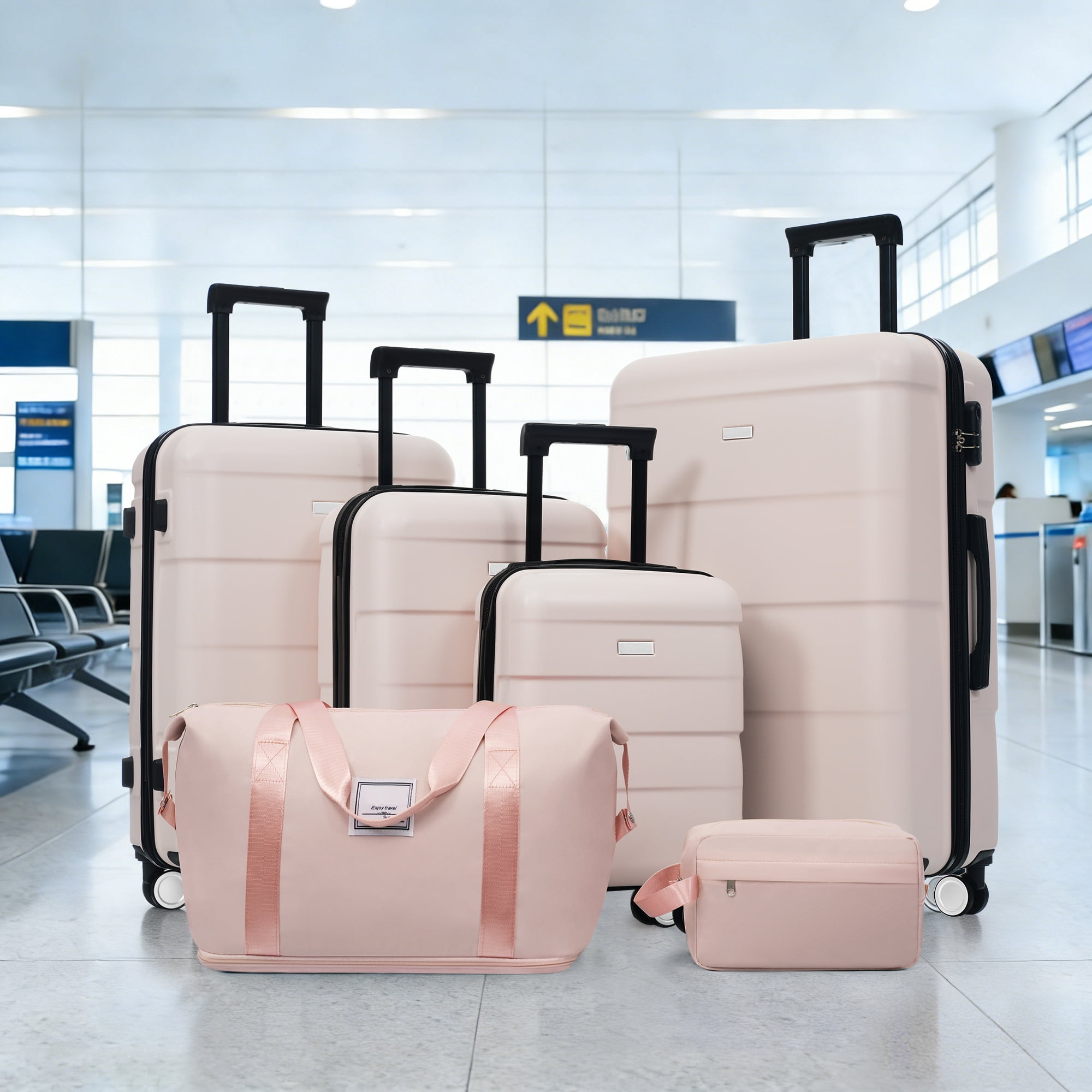 Euroco 6 Piece Luggage Sets, ABS Hardshell Suitcase Set with Password Lock,Spinner Wheels and 2 Bags,Durable Lightweight Carry on Suitcase with Handle for Travel,Light Pink(16"/20"/24"/28")
